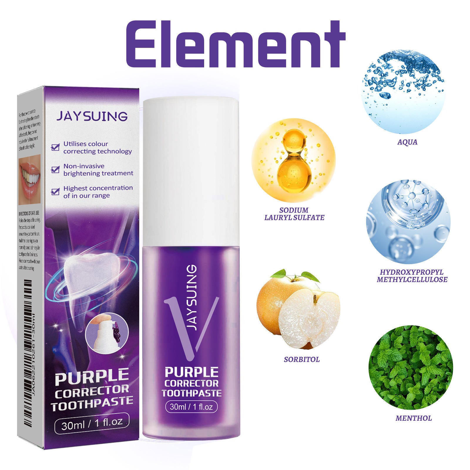 Purple Corrector Toothpaste - Color-Correcting Brightening Toothpaste