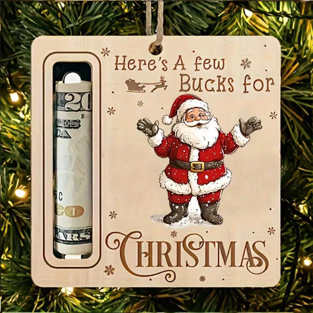 Christmas Money Holder Ornament - Wooden Santa Cash Gift Holder for Holiday Gifting