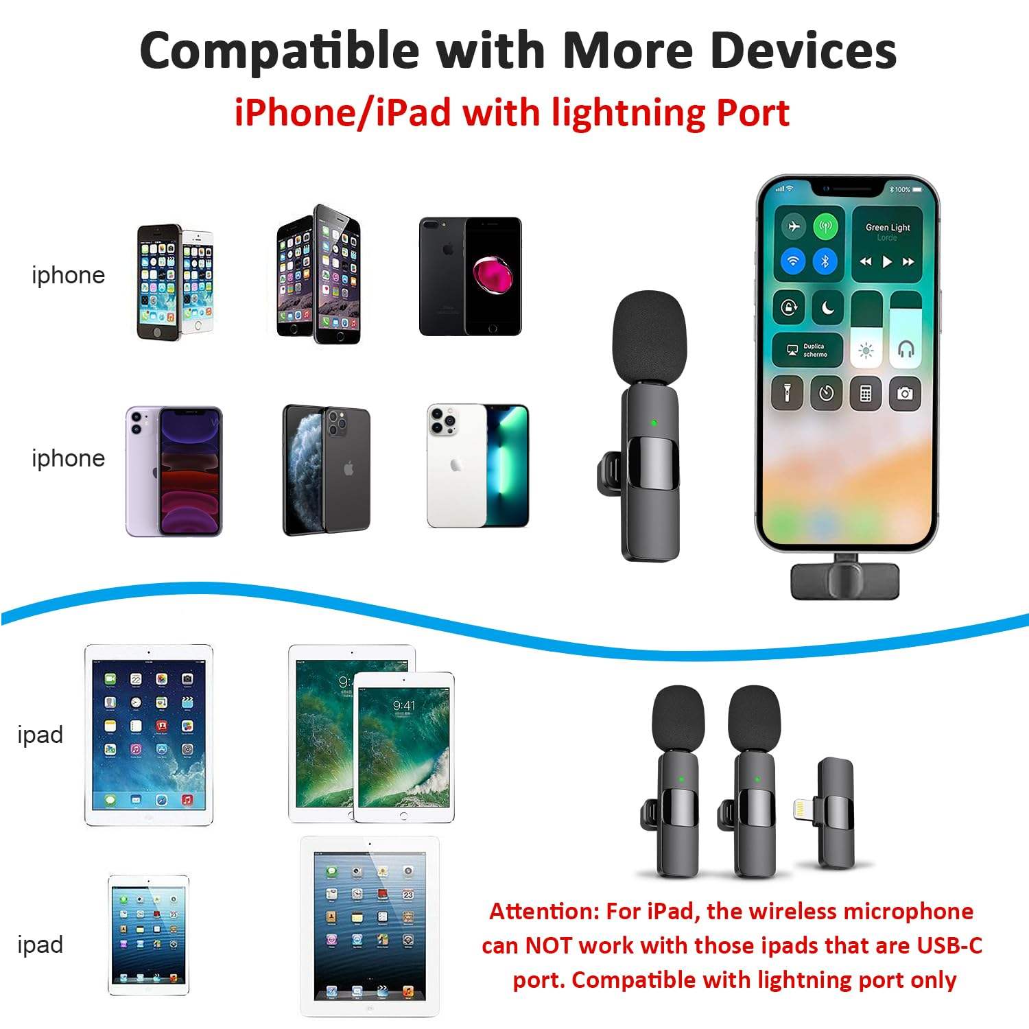Wireless Lavalier Microphone Set (2 Mics + Receiver) - Plug-and-Play for Smartphones
