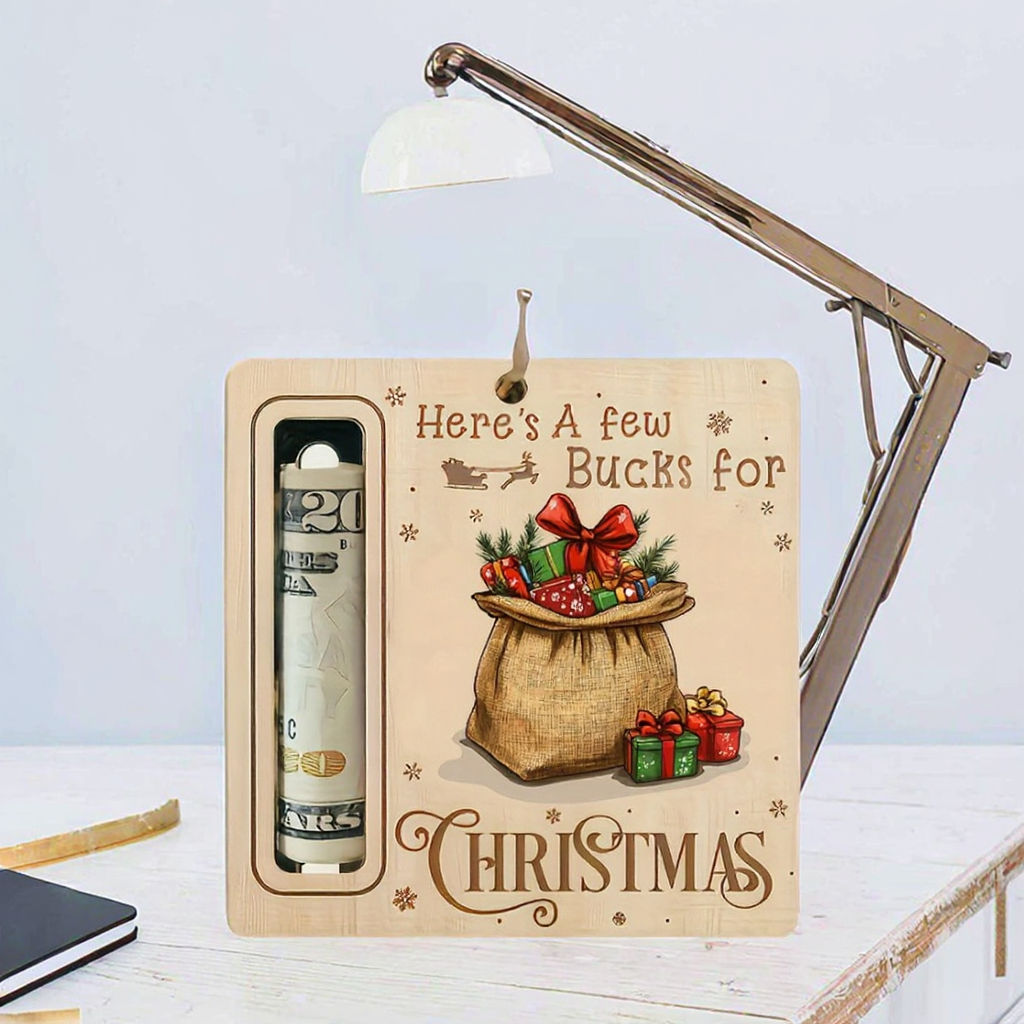 Christmas Gift Bag Wooden Money Holder Ornament - Festive Cash Gift Holder for Holiday Gifting