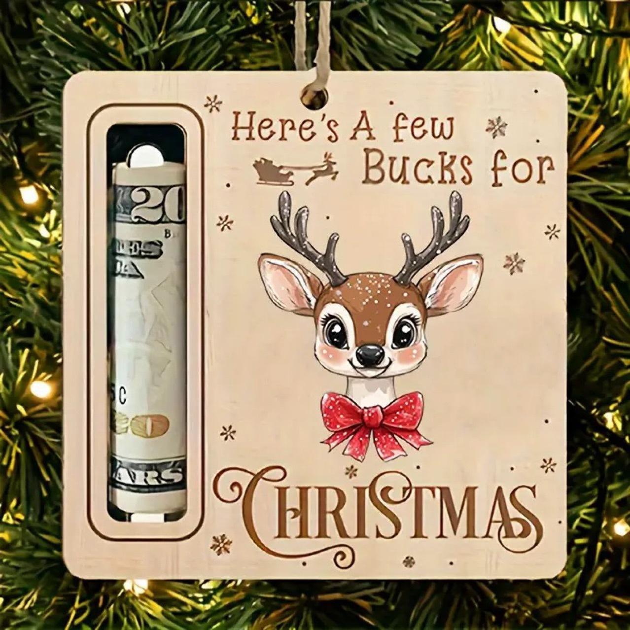 Christmas Money Holder Ornament - Wooden Santa Cash Gift Holder for Holiday Gifting