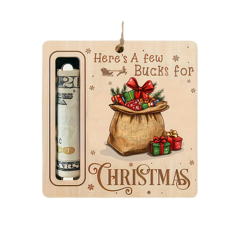 Christmas Gift Bag Wooden Money Holder Ornament - Festive Cash Gift Holder for Holiday Gifting