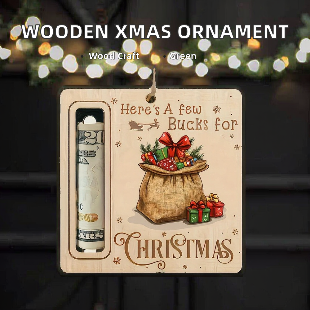 Christmas Gift Bag Wooden Money Holder Ornament - Festive Cash Gift Holder for Holiday Gifting