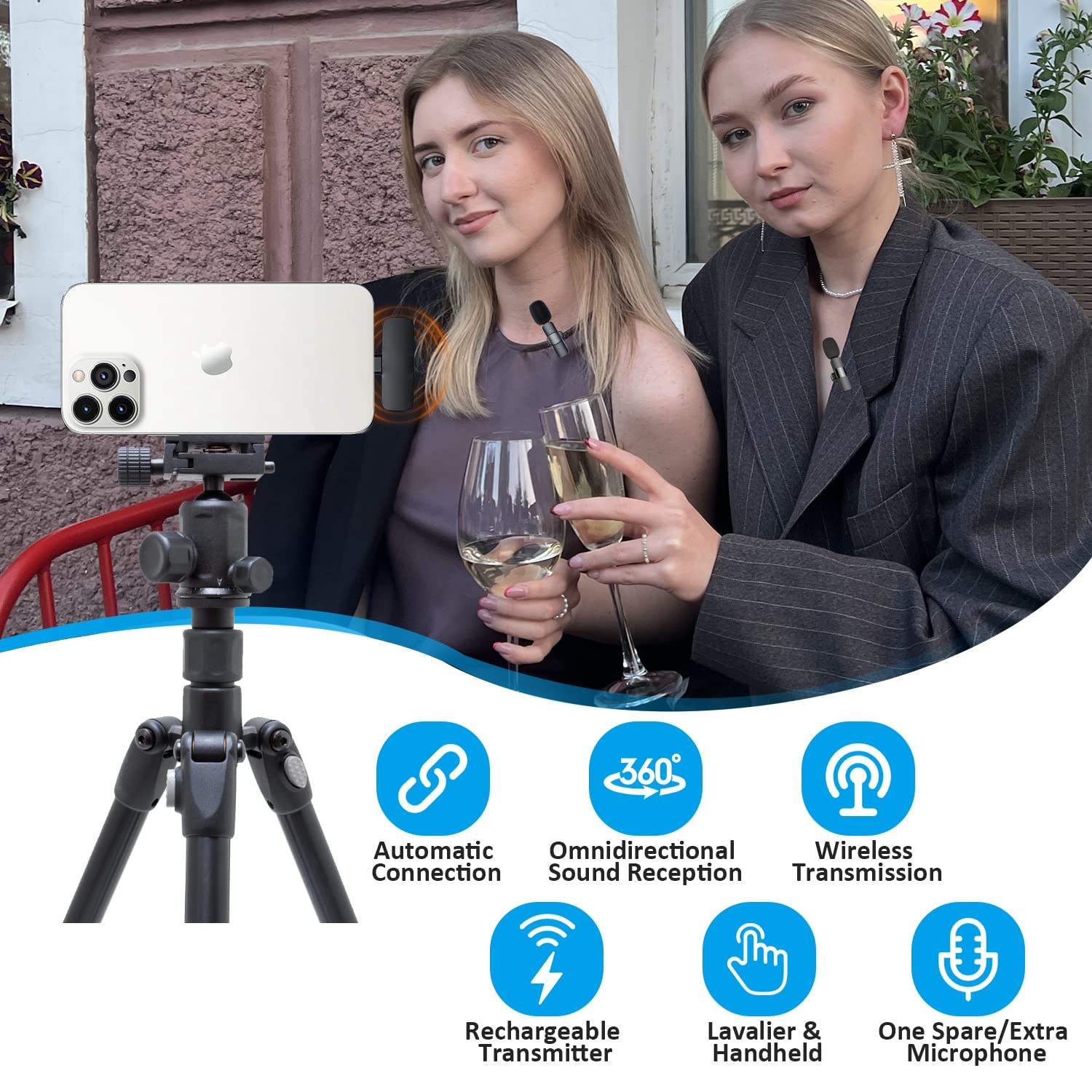 Wireless Lavalier Microphone Set (2 Mics + Receiver) - Plug-and-Play for Smartphones