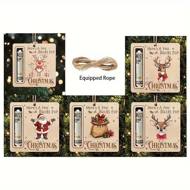 Christmas Reindeer Wooden Money Holder Ornament - Festive Cash Gift Ornament